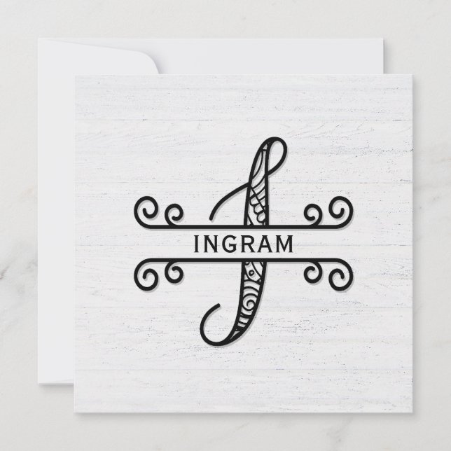 Monogram Letter I with Family Name Note Card (Front)