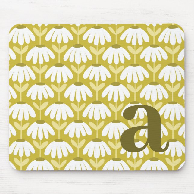 Monogram Letter Initial Dark Gold Vintage Floral Mouse Pad (Front)