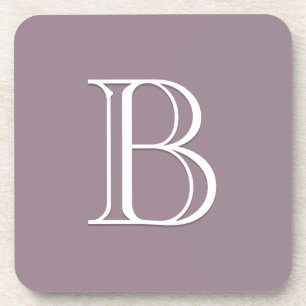 Monogram Letter Initial Elegant Purple and White Coaster