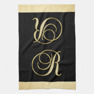 Monogram Letter Initial R Gold Black Colour Kitchen Towel