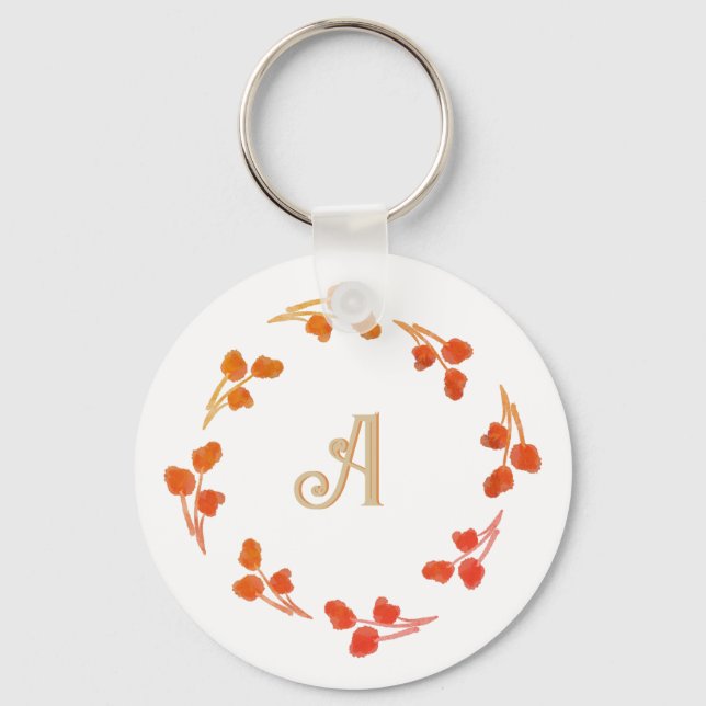 Monogram Letter Initial Retro Berry Red Orange Keychain (Front)