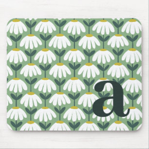 Monogram Letter Initial Sage Green Vintage Floral Mouse Pad