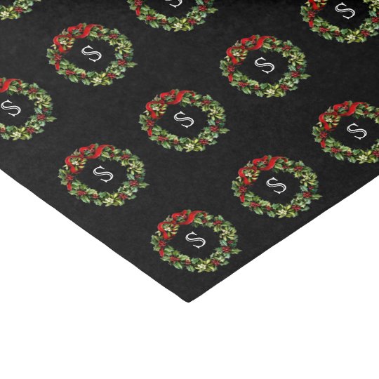 Monogram Letter Initial Wreath Christmas Tissue Paper