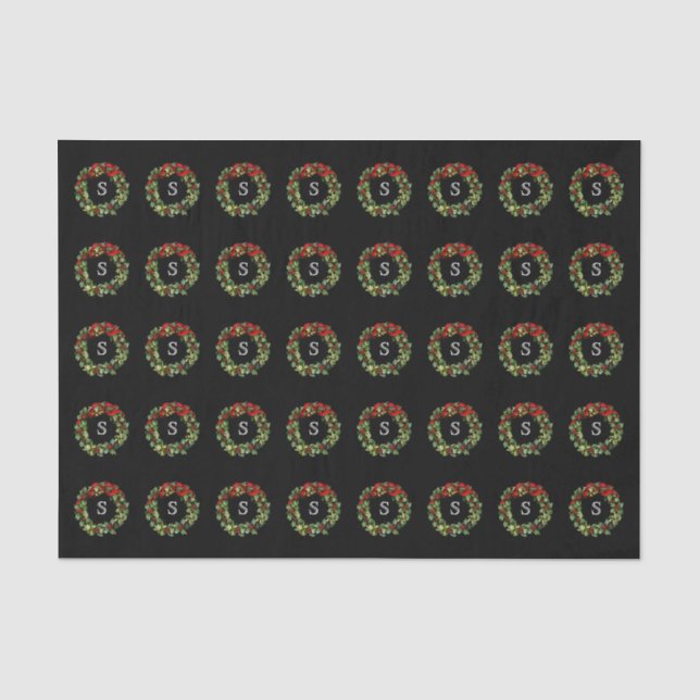 Monogram Letter Initial Wreath Christmas Tissue Paper (Front)