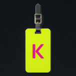 Monogram Letter Initials Chartreuse Yellow Pink Luggage Tag<br><div class="desc">Monogrammed initial and also personal details like name,  address,  phone number and email all of which you can edit. Designed with attractive solid neon yellow colour background,  you can change the colour if you wish. Cool travel gift idea for him or her.</div>