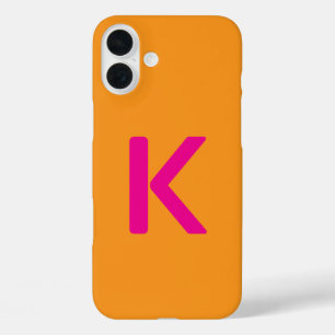 Monogram Letter Initials Orange Pink Custom Colour iPhone 16 Plus Case