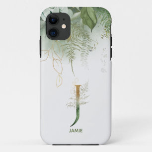 Monogram Letter J Elegant Ferns iPhone 11 Case