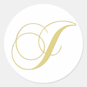 Monogram Letter J Golden Single Classic Round Sticker