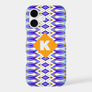 Monogram Letter K Blue and Orange Argyle geometric