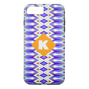 Monogram Letter K Blue and Orange Argyle geometric Case-Mate iPhone Case