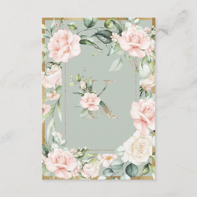 Monogram Letter K Green Floral  Thank You Card (Front)