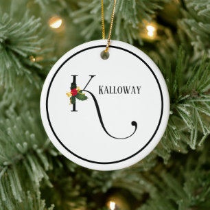 Monogram Letter K Personalized Christmas Ceramic Ornament