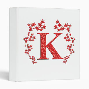 Monogram Letter K Red Leaves Binder