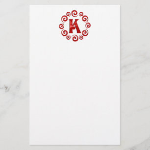 Monogram Letter K Red Stationery