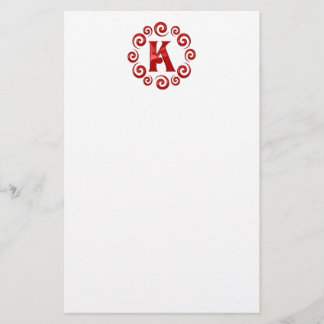 Monogram Letter K Red Stationery