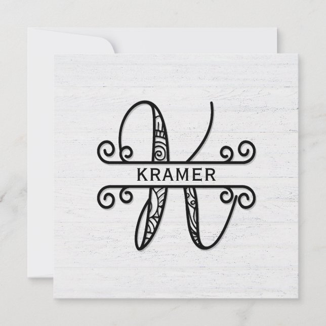 Monogram Letter K with Family Name  Card (Front)
