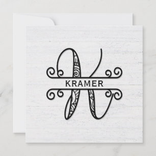 Monogram Letter K with Family Name Card