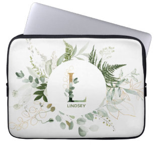Monogram Letter L Foliage Wreath Laptop Sleeve