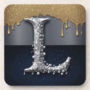 Monogram Letter L Gold Dripping Silver Luxury Coaster
