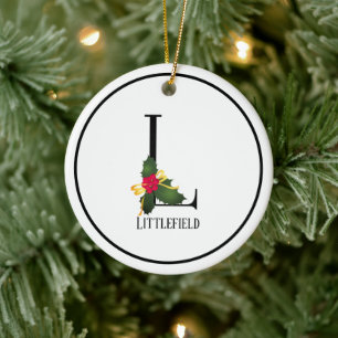 Monogram Letter L Personalized Christmas Ceramic Ornament