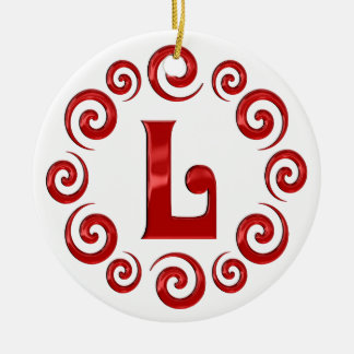 Monogram Letter L  Red Ceramic Ornament