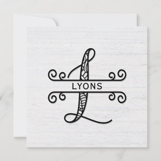 Monogram Letter L with Family Name Card (Front)