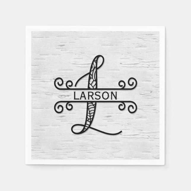 Monogram Letter L with Family Name Napkin (Front)
