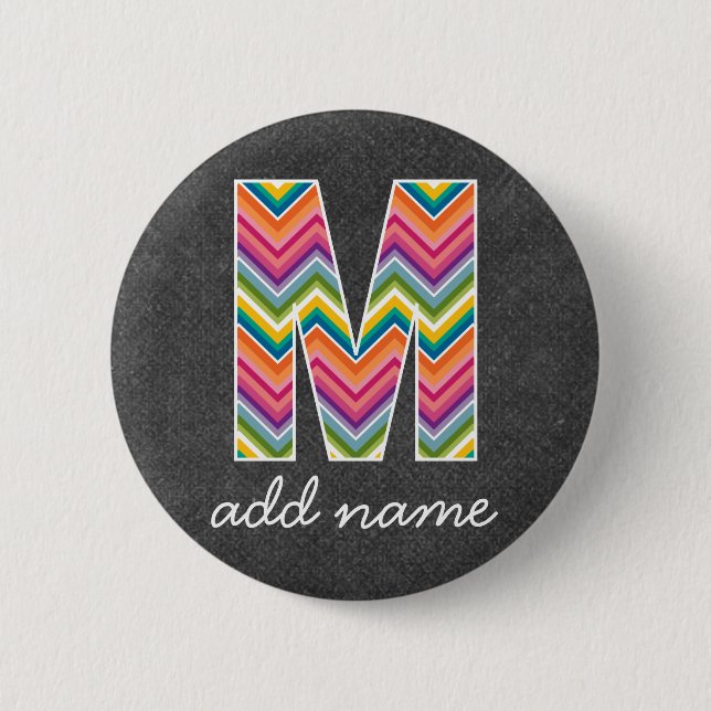 Monogram Letter M - Chalkboard and Bright Chevrons 2 Inch Round Button (Front)