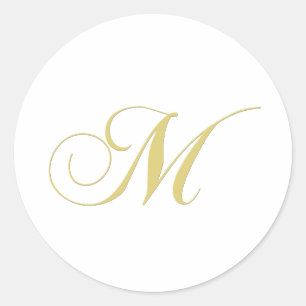 Monogram Letter M Golden Single Classic Round Sticker