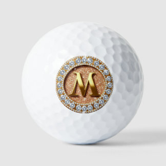 Monogram Letter M on Rose Gold Glitter Background Golf Balls
