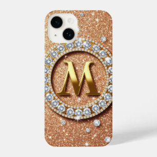 Monogram Letter M on Rose Gold Glitter Background iPhone 14 Case