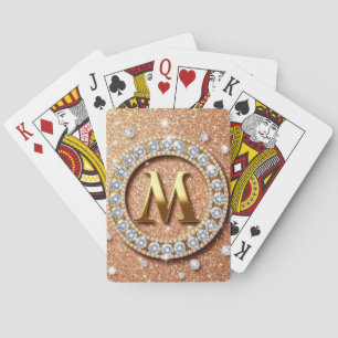 Monogram Letter M on Rose Gold Glitter Background Playing Cards