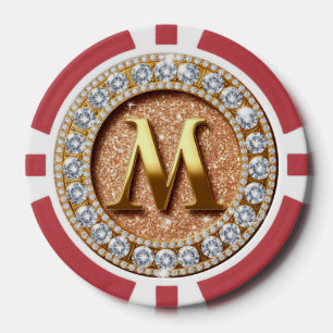 Monogram Letter M on Rose Gold Glitter Background Poker Chips