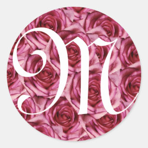 Monogram Letter M Pink Roses Sticker