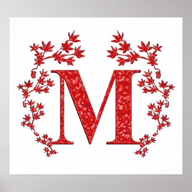 Monogram Letter M Red Leaves Poster (Front)