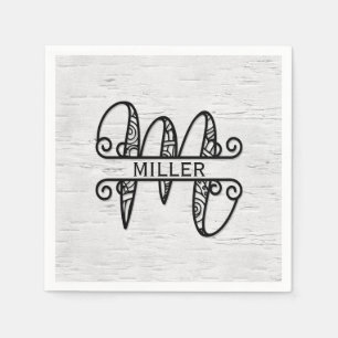 Monogram Letter M with Family Name  Napkin
