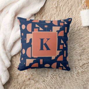 Monogram Letter Modern Abstract Geometric Pattern Throw Pillow