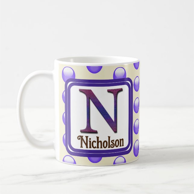 Monogram Letter N Blue Polka Dot Last Name Initial Coffee Mug (Left)