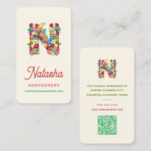 Monogram Letter N Colourful Spring Flowers Garden  Business Card