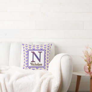 Monogram Letter N Initial Blue Polka Dot Keepsake Throw Pillow