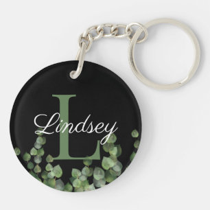 Monogram Letter Name Eucalyptus Acrylic Keychain