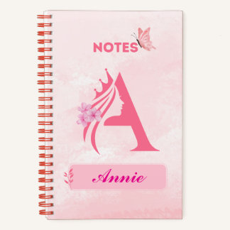 Monogram Letter Notebook – Pink Princess Design