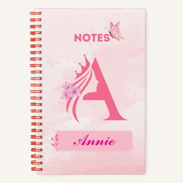 Monogram Letter Notebook – Pink Princess Design (Front)