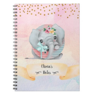Monogram Letter O Baby Elephant Girly Notebook