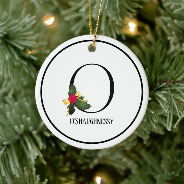 Monogram Letter O Personalized Christmas Ceramic Ornament (Tree)