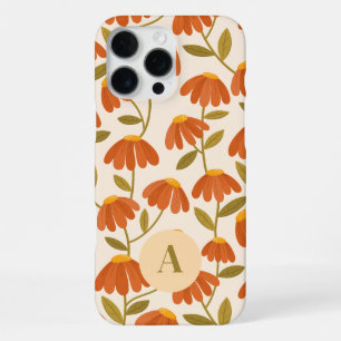 Monogram Letter Orange Floral Daisies Pattern  iPhone 16 Pro Max Case