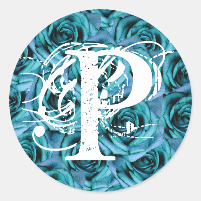 Monogram Letter P Blue Roses Sticker (Front)
