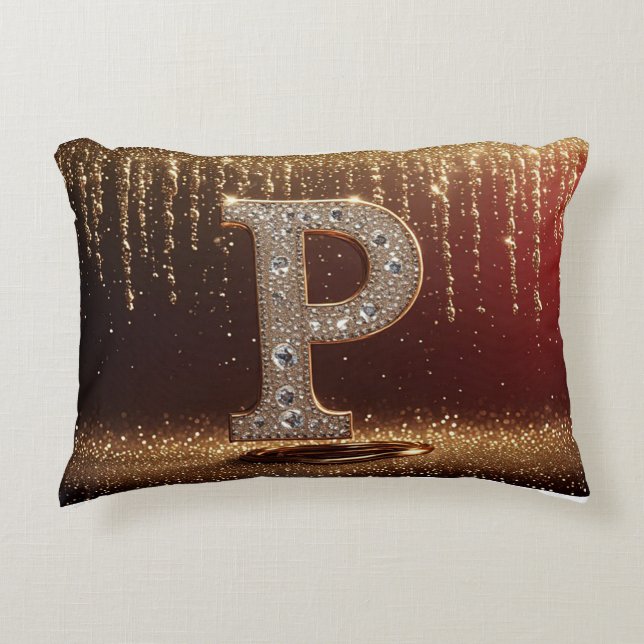 Monogram Letter P Gold Glitter Initial Gift Accent Pillow (Front)