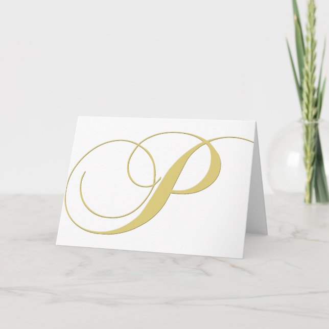 Monogram Letter P Golden Single Note Card (Front)