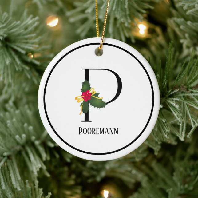 Monogram Letter P Personalized Christmas Ceramic Ornament (Tree)